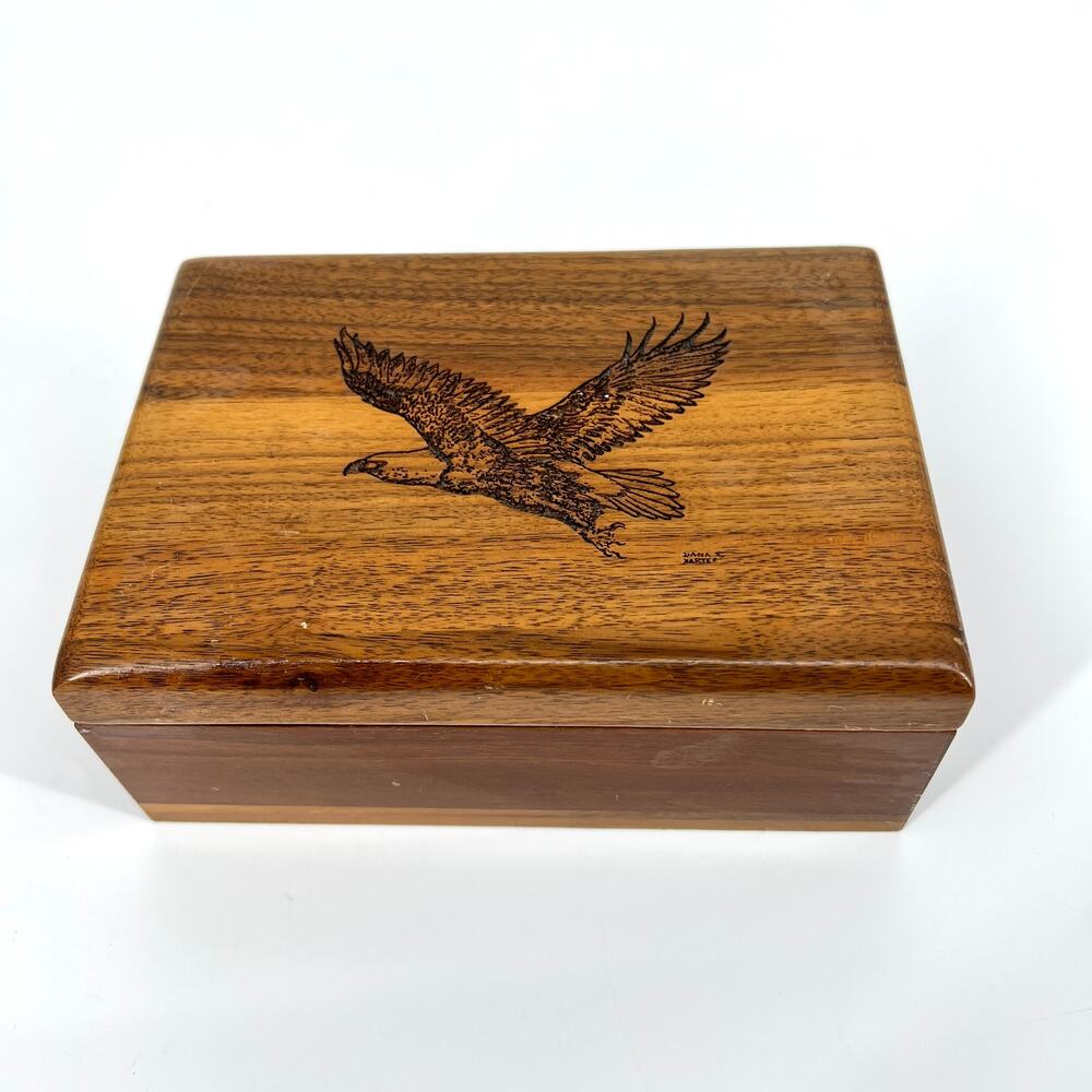 Vintage Artisan  Dana Harter Jewelry Box American Eagle Velvet Lined USA Made